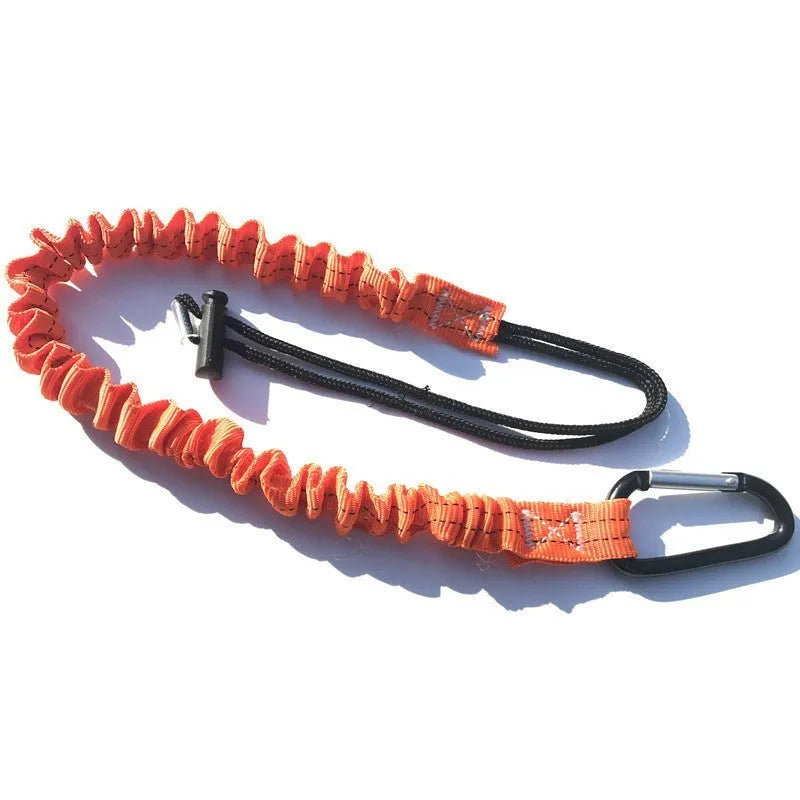 Orange fishing rod safety rope showing 90cm length and connection clips