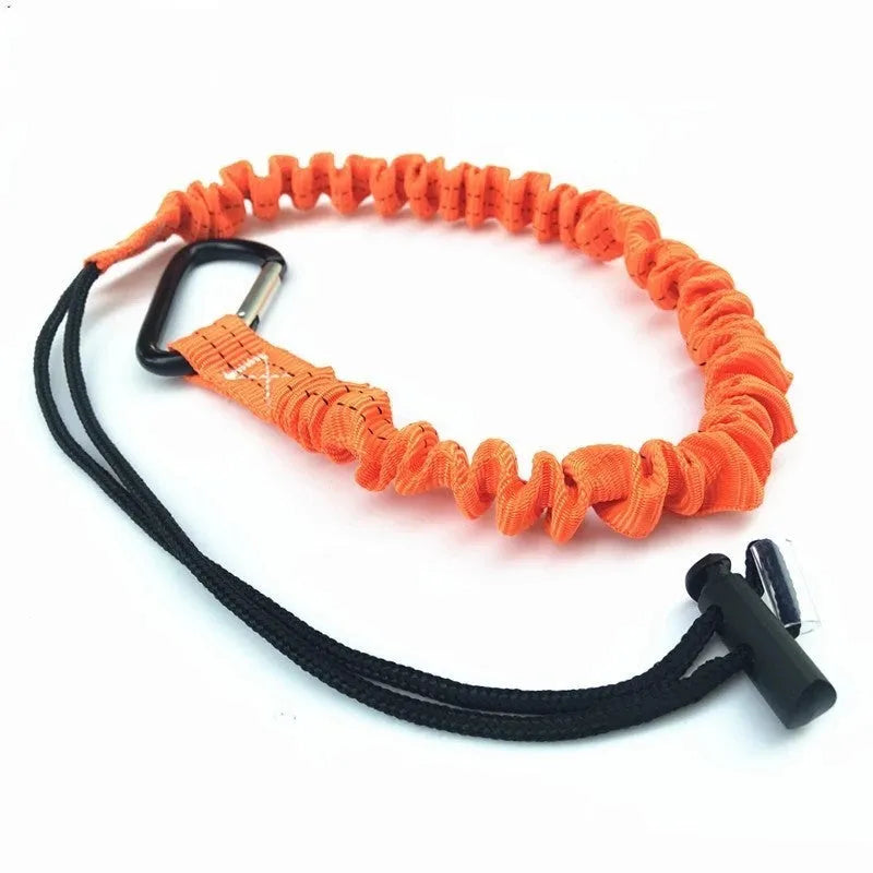 Orange fishing rod safety rope showing 90cm length and connection clips