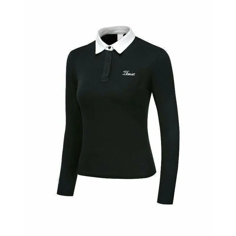 Women's white long sleeve golf top with slim fit for outdoor sports activities