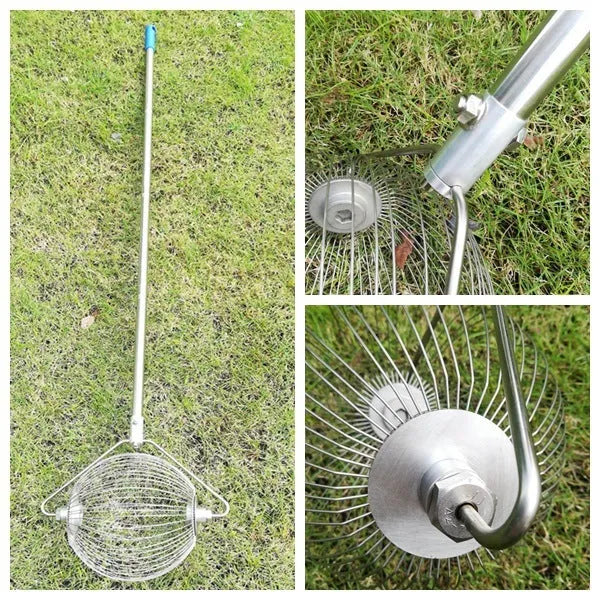 304 stainless steel golf ball picker with 3-prong metallic retrieval mechanism