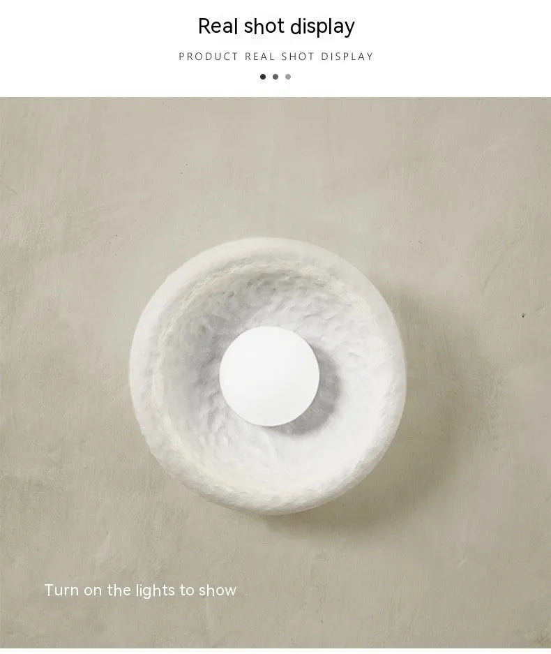 Japanese minimalist wall lamp with resin shade in three size options for ambient lighting