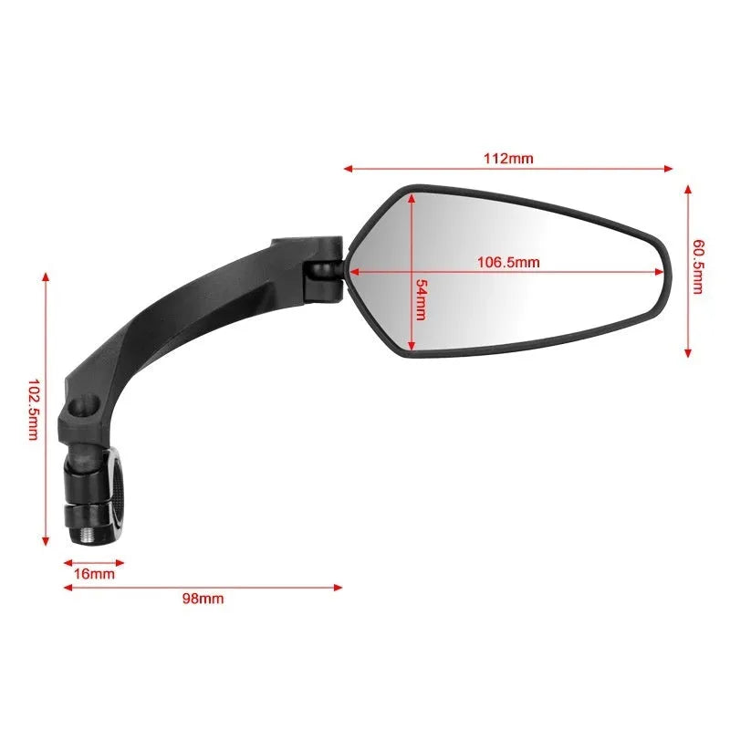 Black mountain bike rearview mirror with rotatable adjustment on PMMA acrylic surface