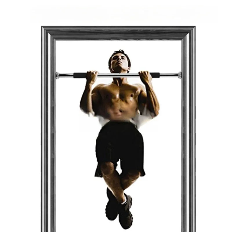 Steel pull-up bar device showing adjustable width mechanism from 62 to 100 centimetres