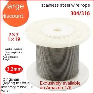304 stainless steel security cable with PVC coating in multiple diameter options for anti-theft protection