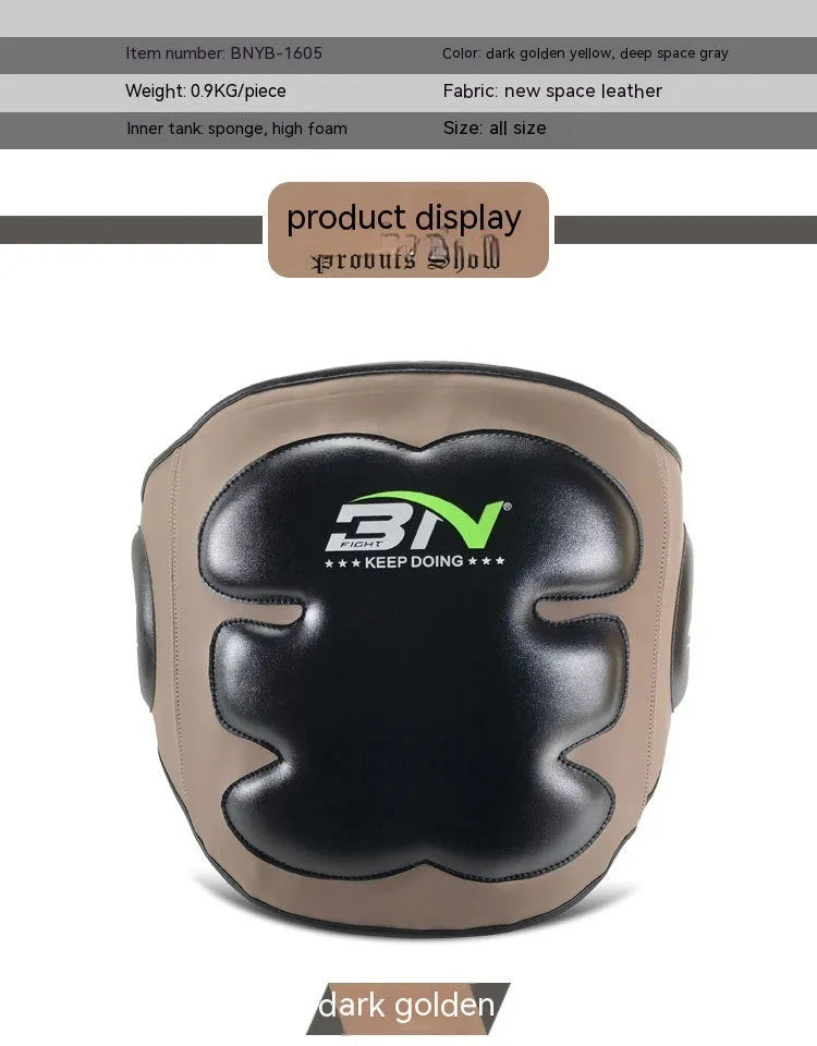 Dark gray Sanda boxing breast protection target with integrated waist guard for martial arts training.