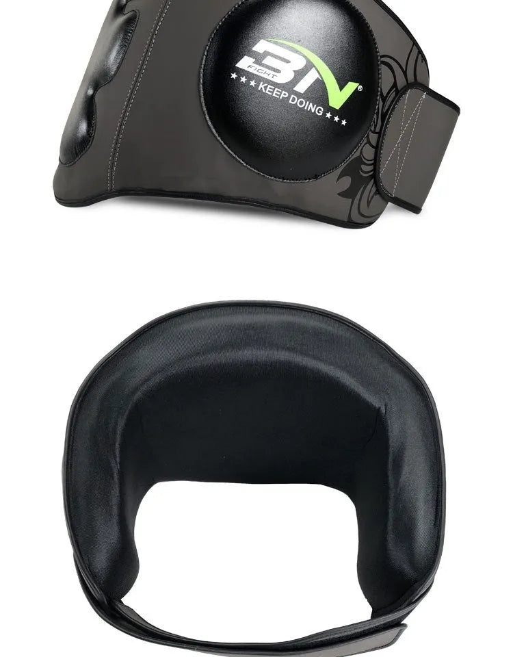 Dark gray Sanda boxing breast protection target with integrated waist guard for martial arts training.