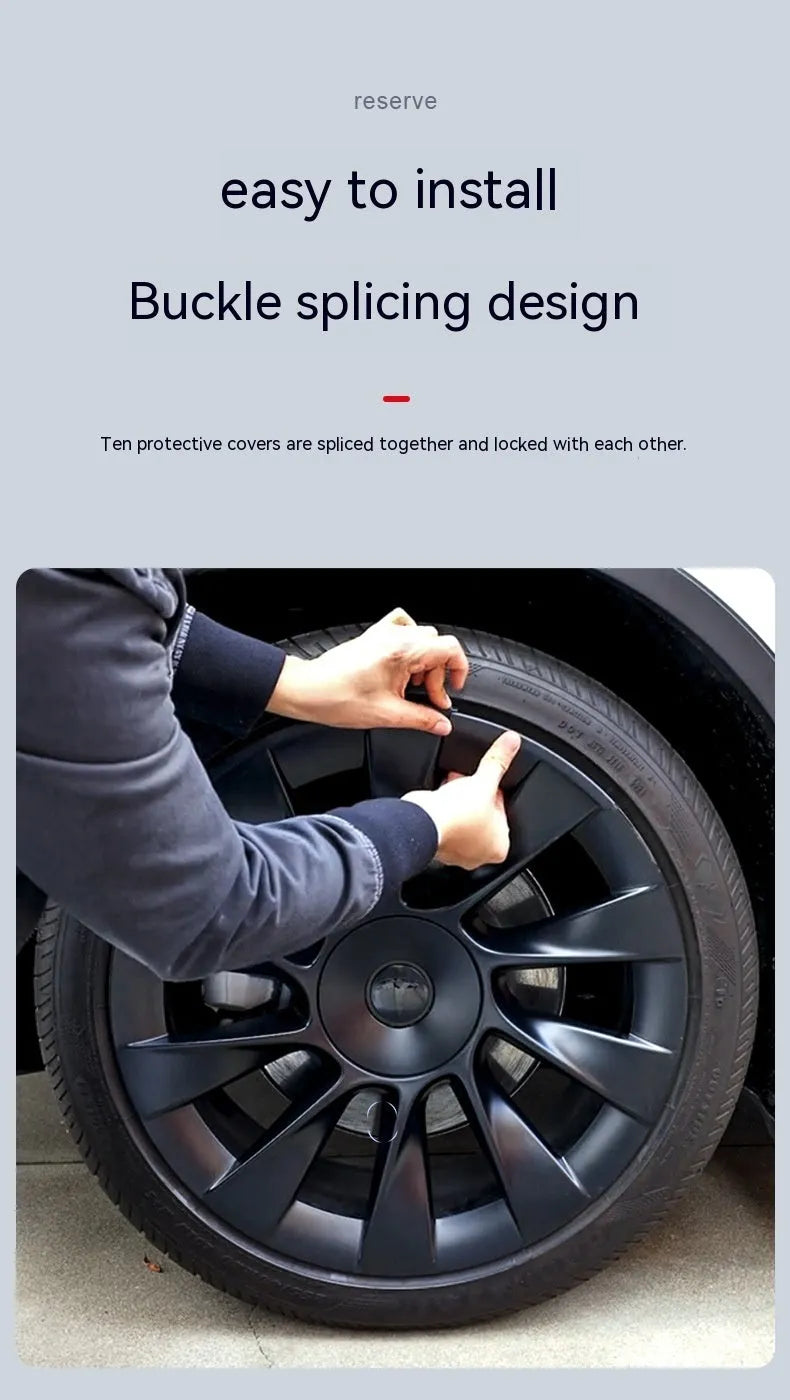 Tesla Model Y wheel hub cover set in black, white, red or carbon fibre pattern plastic decorative rim cover