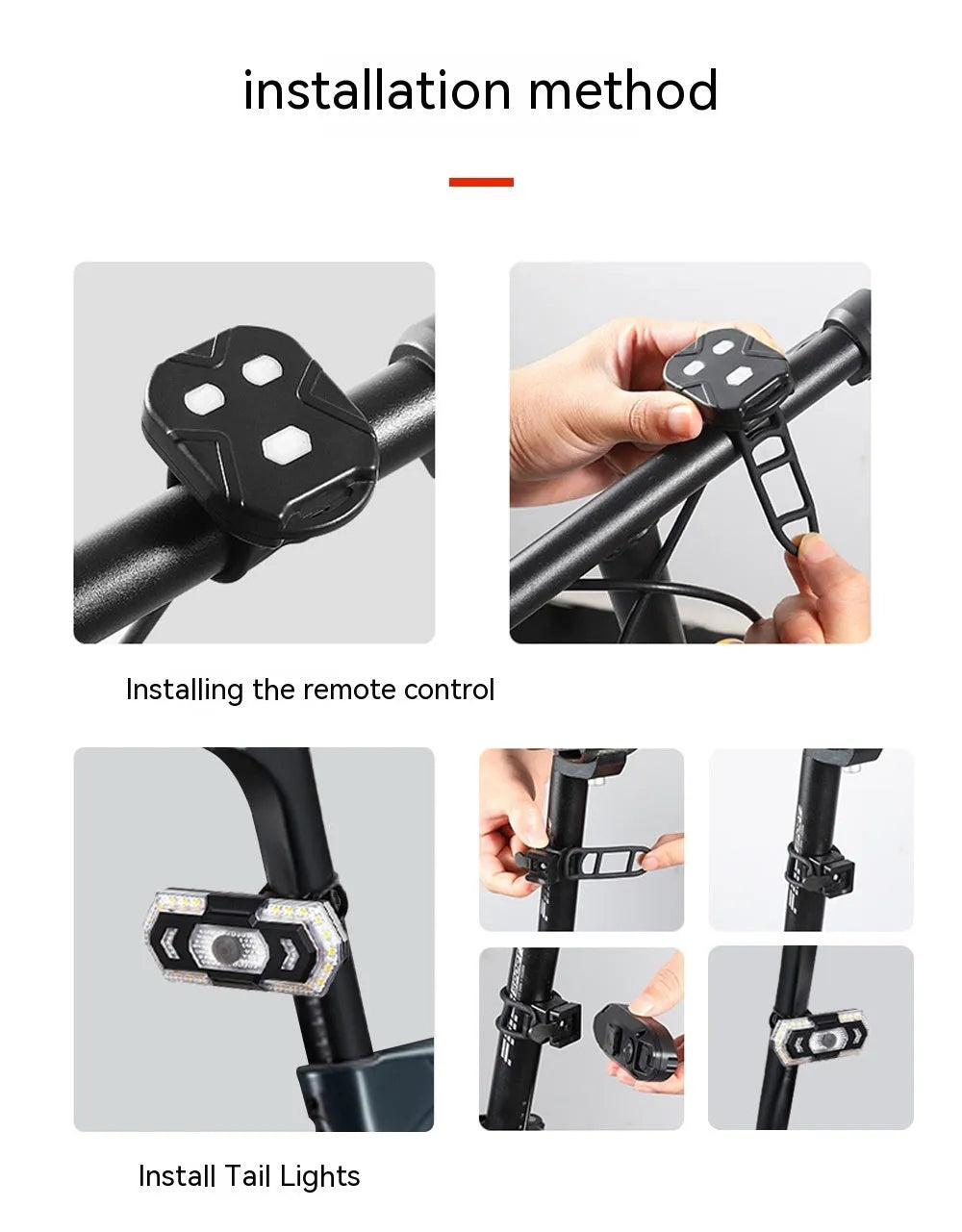 Black wireless remote control car taillight with USB charging port