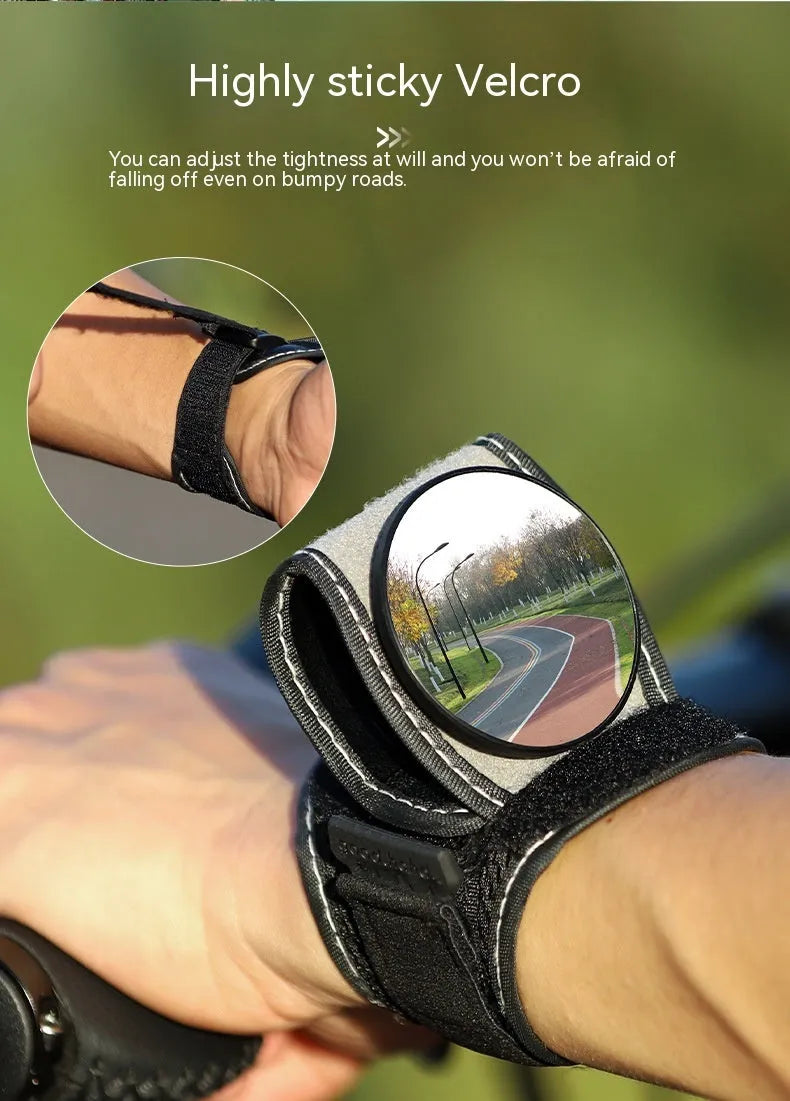 Black nylon wrist-mounted rear-view mirror for bicycle cycling safety