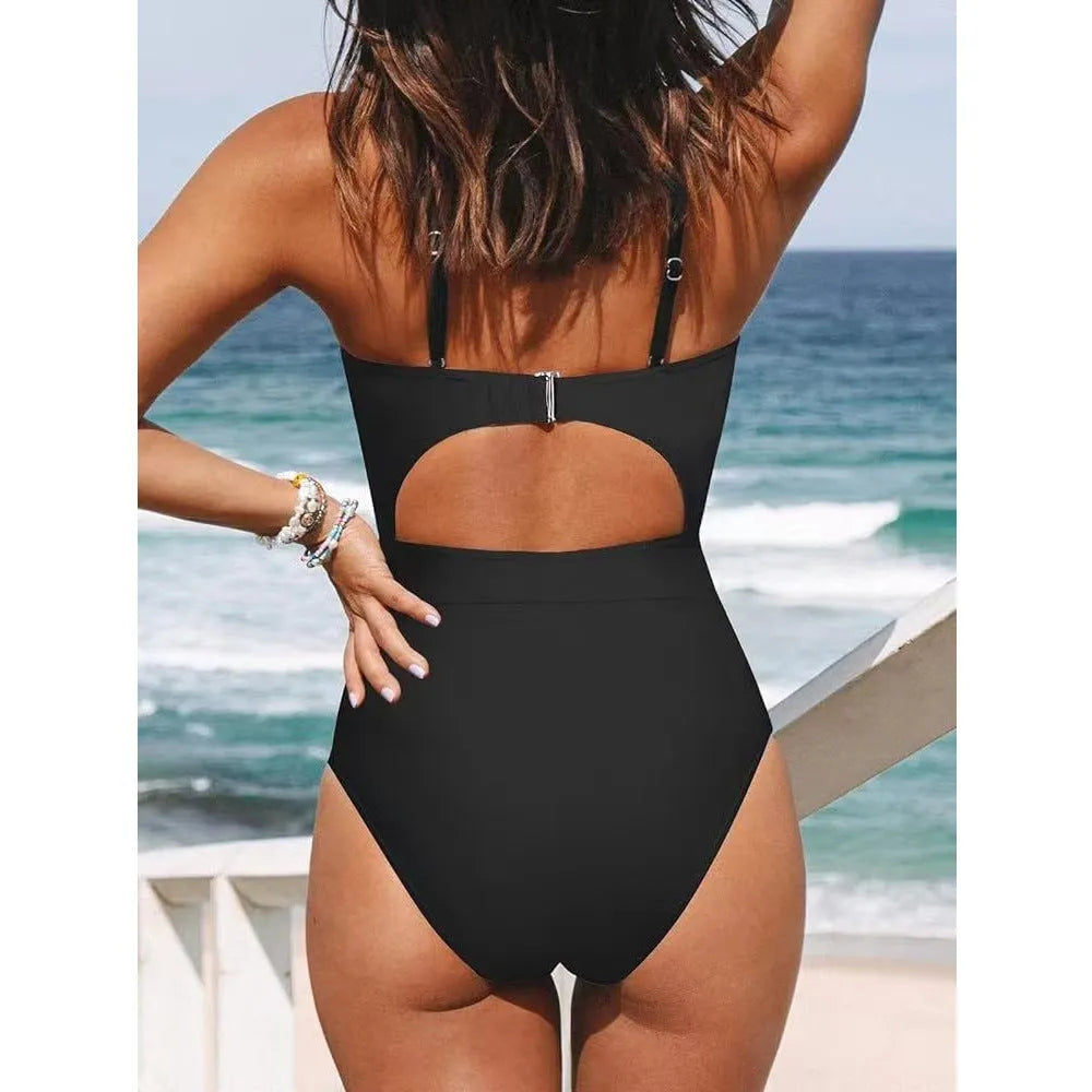 Women's cross-back one-piece swimsuit in polyester spandex fabric with backless design