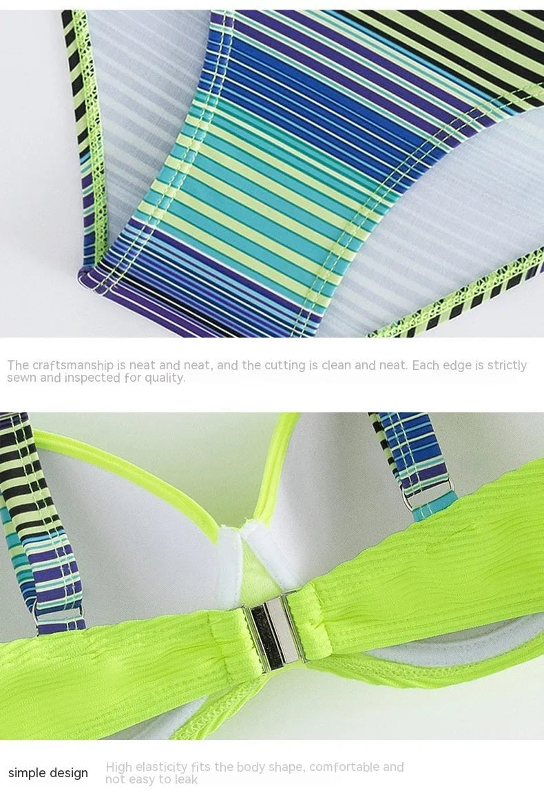 Green printed halter bikini set with split briefs for women