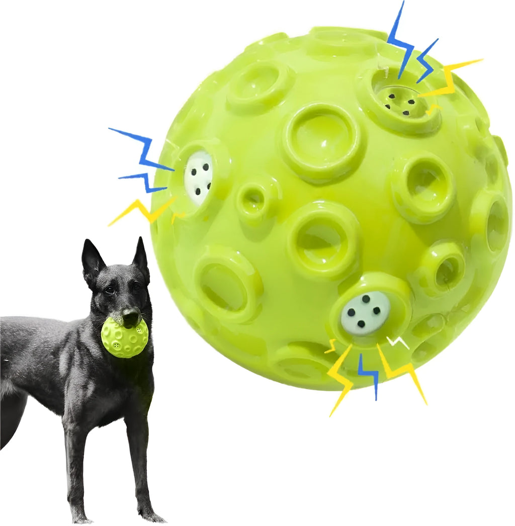 Colourful rubber dog toy ball with textured surface for aggressive chewers and anxiety relief
