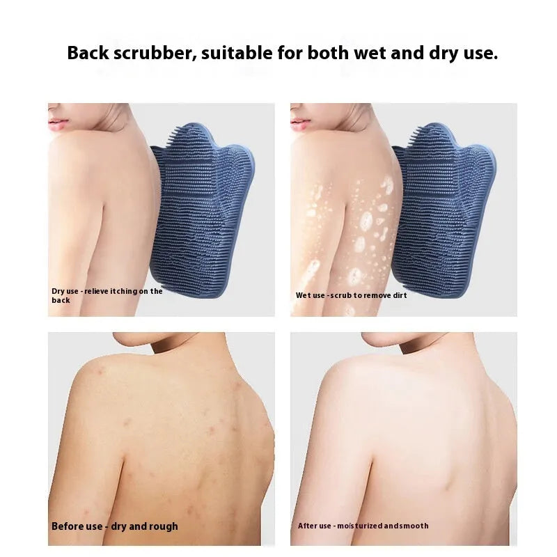 Blue silicone bath massage cushion for back scrubbing, measuring 31 by 32 centimetres