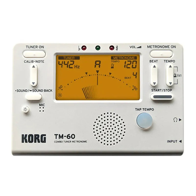 TM-60 black or white universal electronic tuner metronome for musical instrument practice.