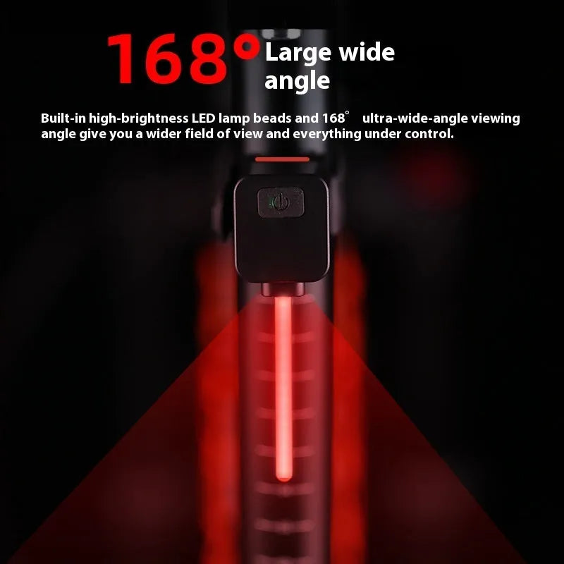 Bicycle taillight with running water LED light pattern mounted on bike seat tube for night riding safety