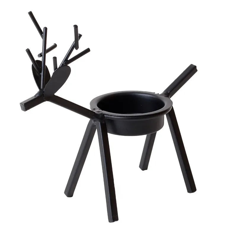 Black iron deer candlestick with elk bracket design for Christmas table decoration