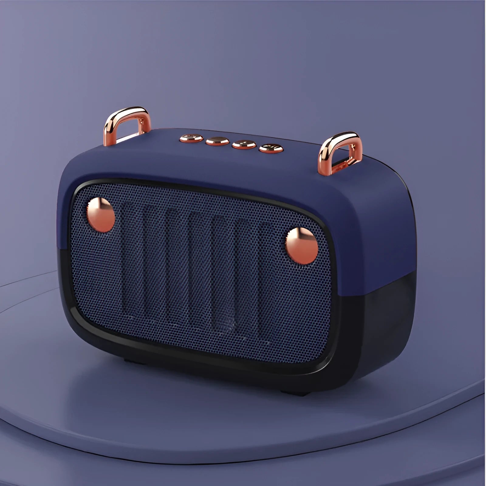Compact portable mini speaker in various colours showing front grille and control buttons.