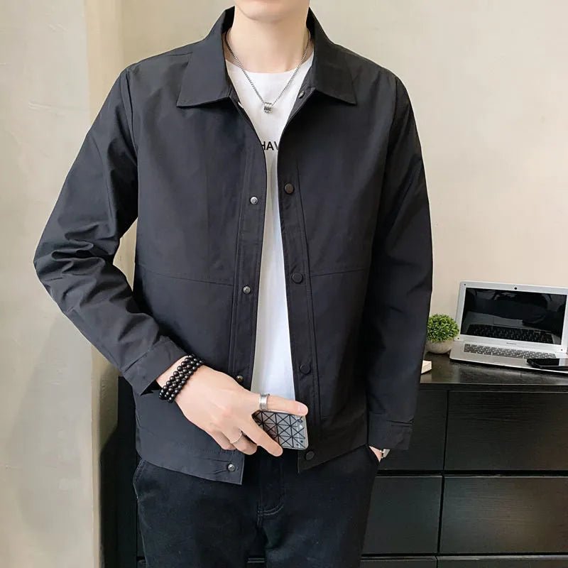 Korean style men's single-layer thin jacket in polyester fabric for spring and autumn wear