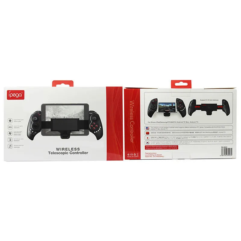 Wireless telescopic game controller holding smartphone with dimensions 24.5cm x 15.5cm x 6.5cm