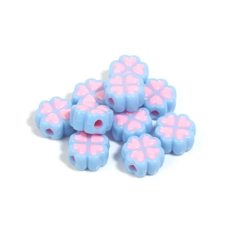 15mm acrylic clover beads with cartoon love pattern and frosted finish in mixed colours