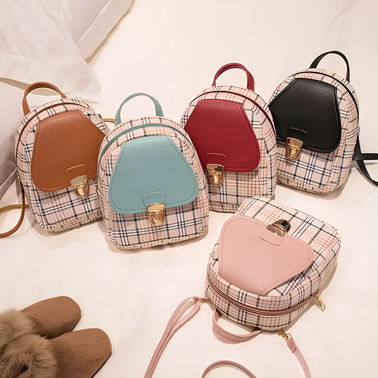 One shoulder diagonal phone bag in PU fabric with adjustable strap, shown in multiple colour options.