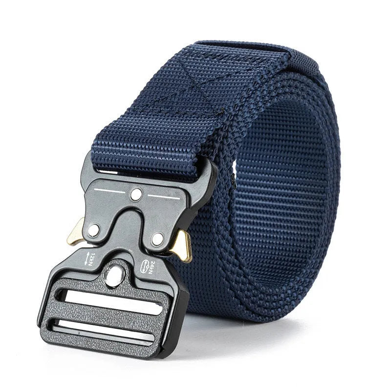 Men's thick canvas tactical belt with alloy quick-release buckle in multiple colour options