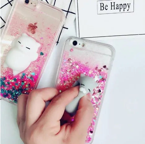 Set of four colourful cat-themed phone cases for iPhone with glitter details