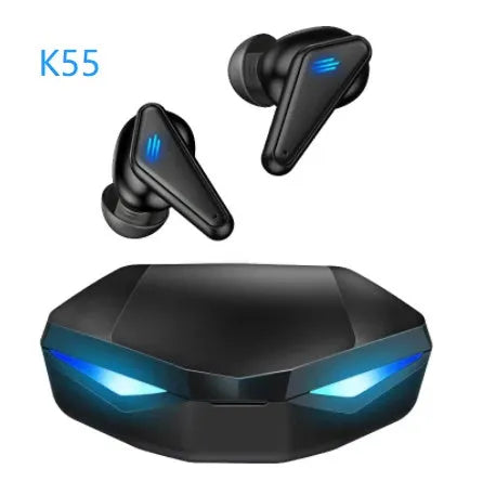 Blue wireless Bluetooth gaming earbuds with bilateral stereo design for mobile gaming