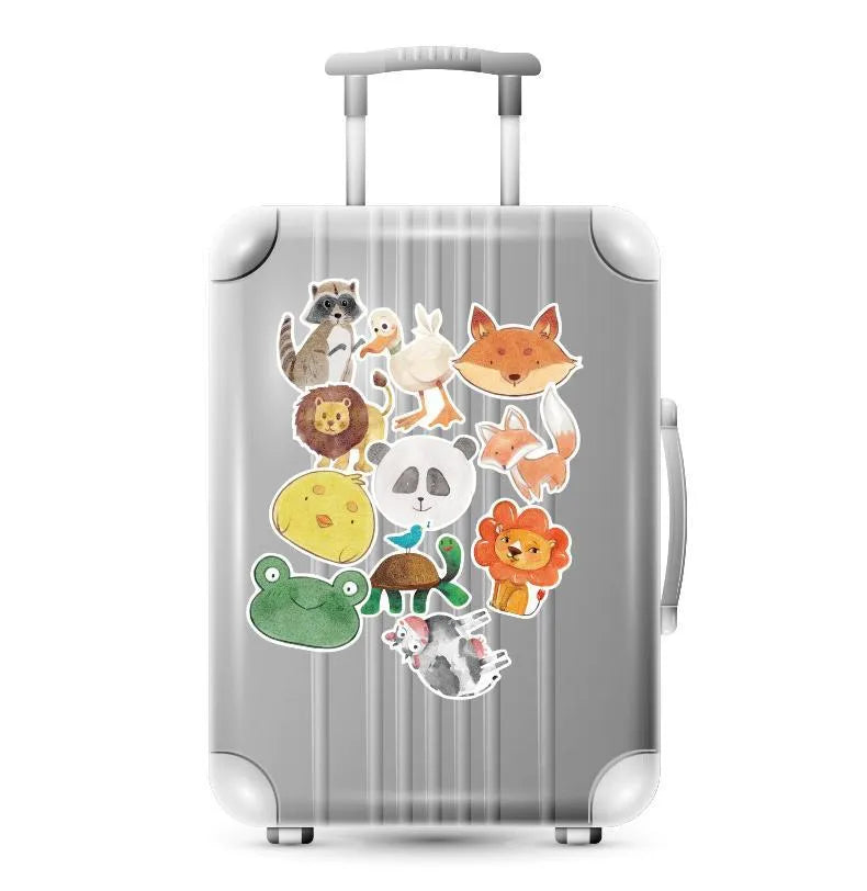 Assortment of large retro beach and surfing themed vinyl stickers on a white background.