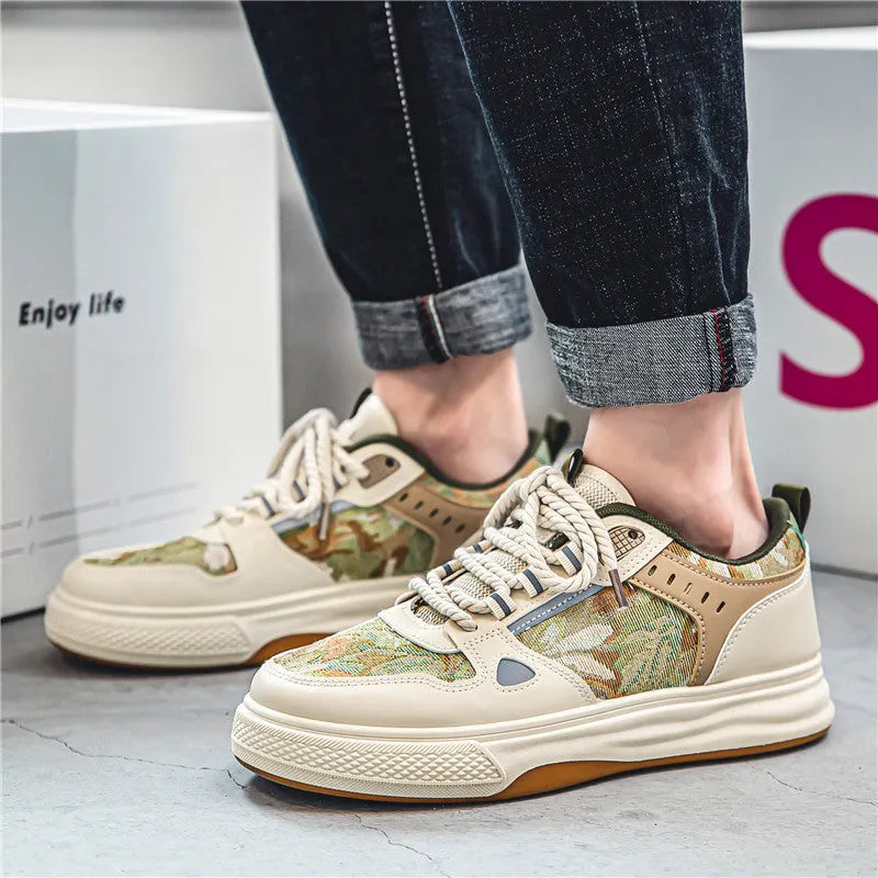 Canvas tide shoes in Milan green and beige with flat heels and round toe for summer wear