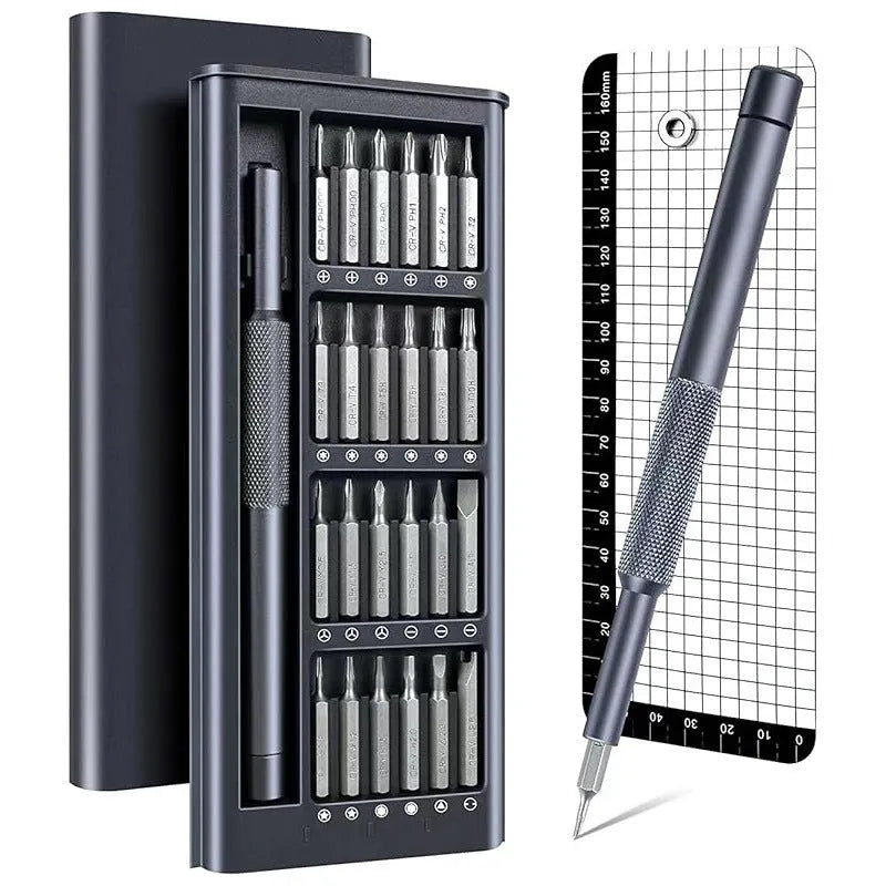 25-in-one magnetic screwdriver set with chrome vanadium steel bits and ABS knurled handle.
