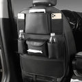 Genuine leather car seat back storage bag in a hanging design.