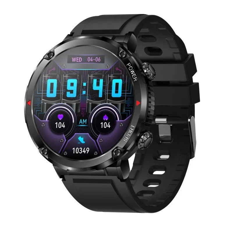 T30 Smart Watch with black silicone strap showing 52mm IPS screen displaying time and heart rate