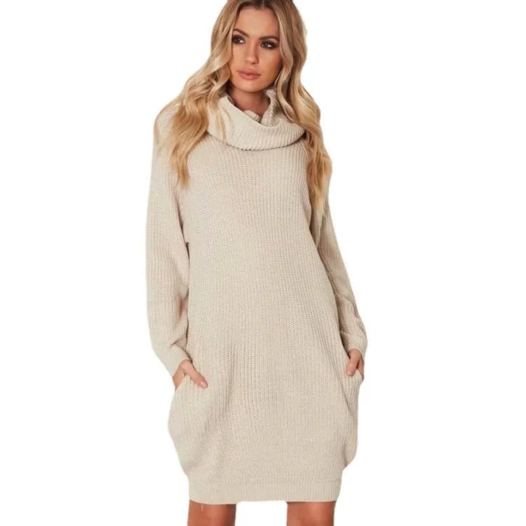 Women's lapel neck imitation cashmere sweater in apricot colour with side pockets