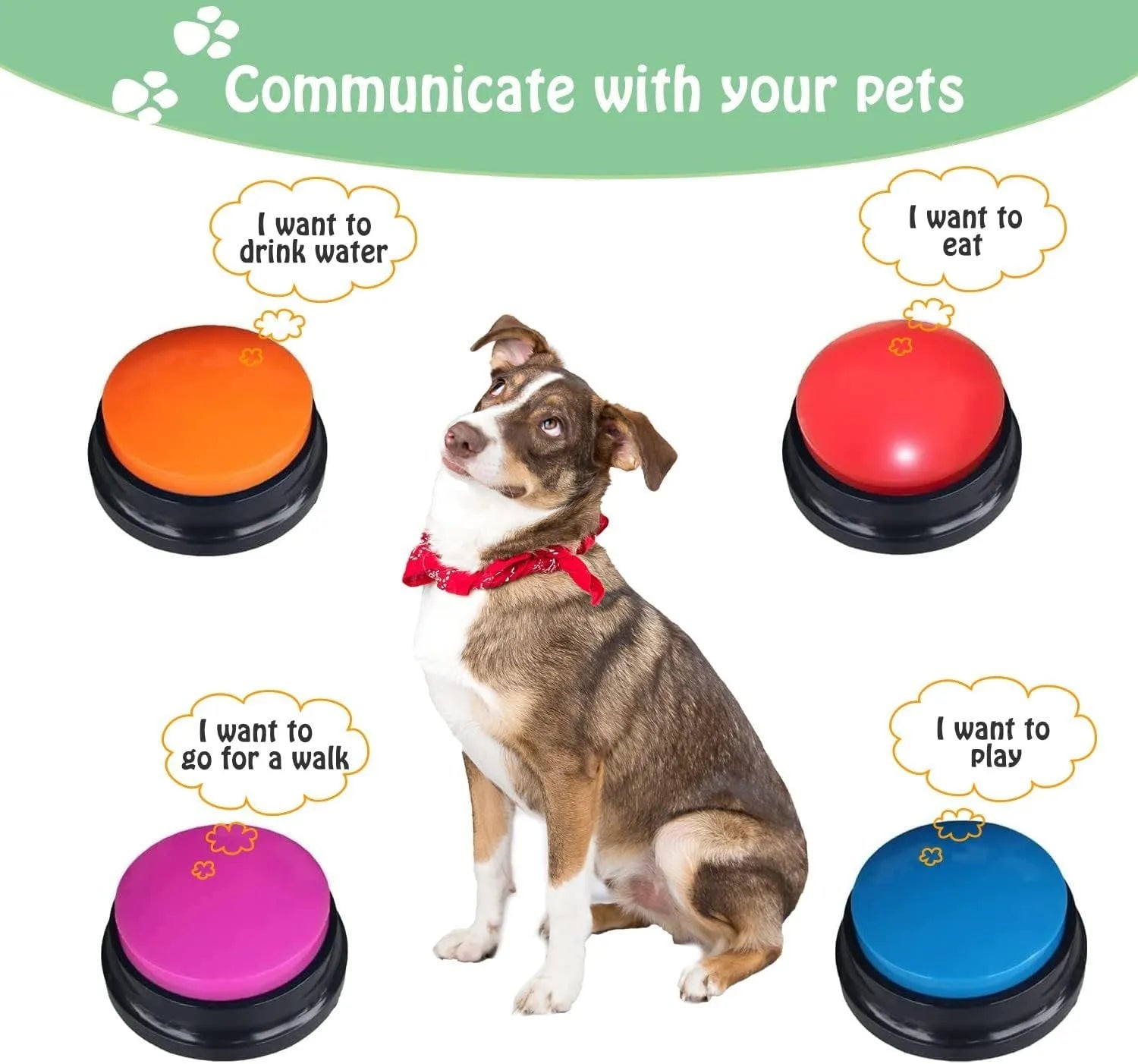 Blue voice recording button for dog training showing record and playback function