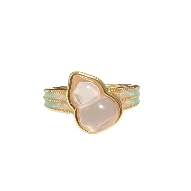 Adjustable copper gourd ring with vintage oil dripping finish and New Chinese style decoration