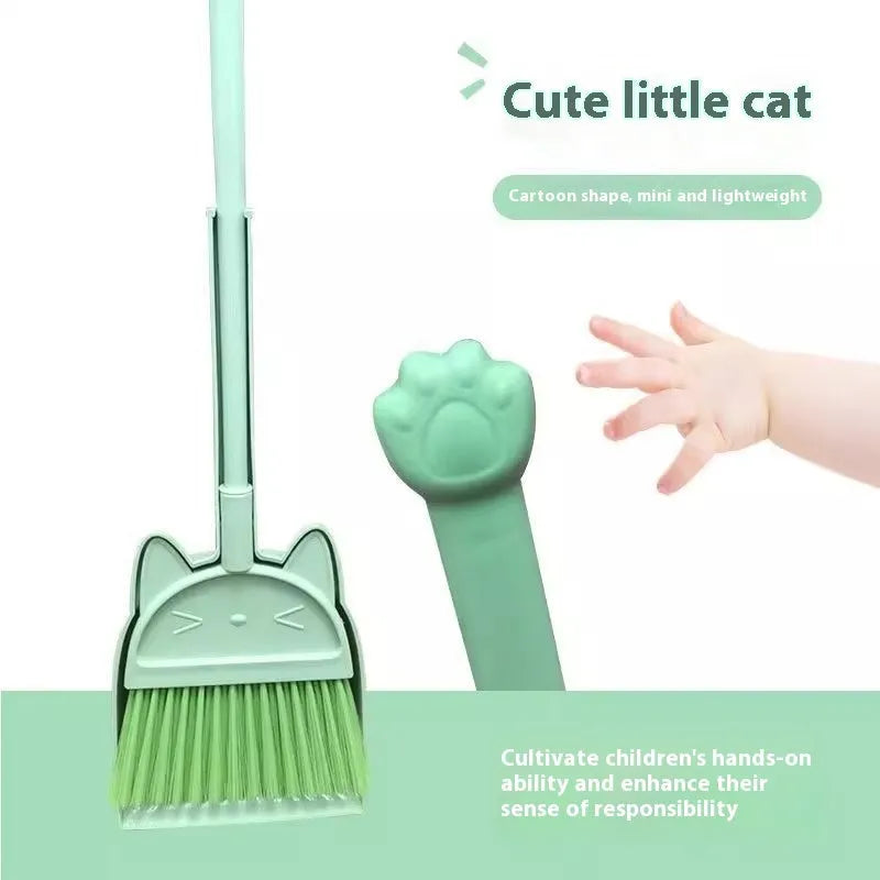 Purple broom and dustpan set with rotating brush holder and non-stick surface