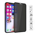 Black anti-peeping tempered glass screen protector for iPhone showing privacy filter effect