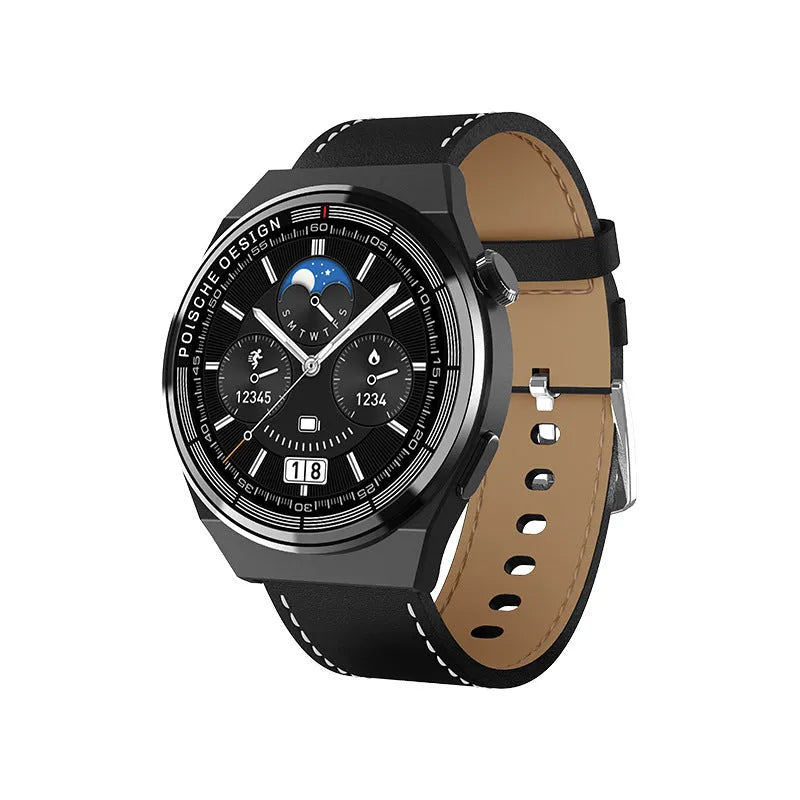 Black Bluetooth Call Smartwatch with 1.39 inch tempered glass screen and NFC payment feature showing blood sugar monitor interface