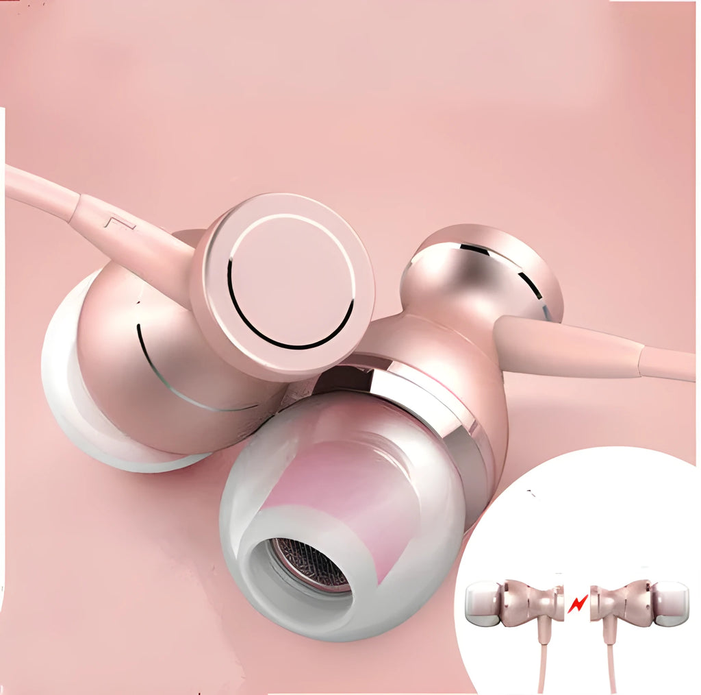 Universal in-ear subwoofer headphones with 3.5mm plug in black, gold, rose gold, and silver colour options