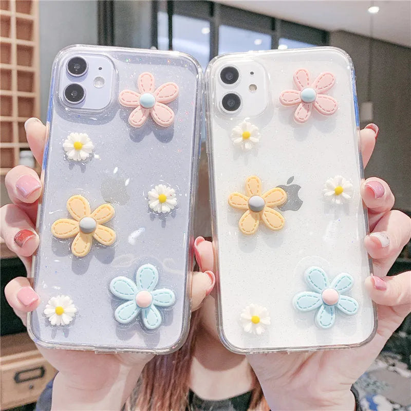 Girl heart and Xuanya floral pattern on a soft rubber protective case for an iPhone.
