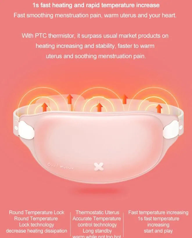 Rechargeable menstrual pain relief belt with 3-speed heating and massage, 300 x 150 x 10mm, Basic models style.