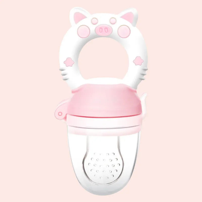 A BPA-free silicone baby teether in blue, showing a single mouthpiece design for infant chewing.