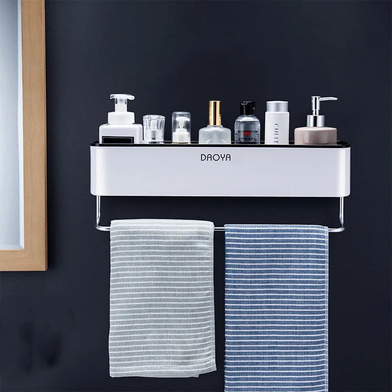 Plastic bathroom wall shelf with hole-free installation for shampoo and shower gel storage