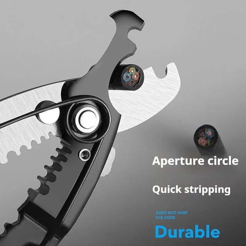 Automatic wire stripping pliers with high-carbon steel blades for electrical work