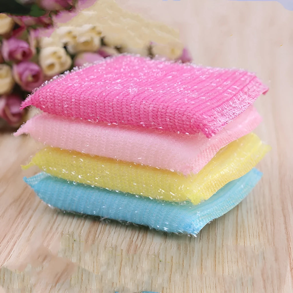 Pinstripe fabric dish sponge mop in macaron colours with plastic handle showing dimensions
