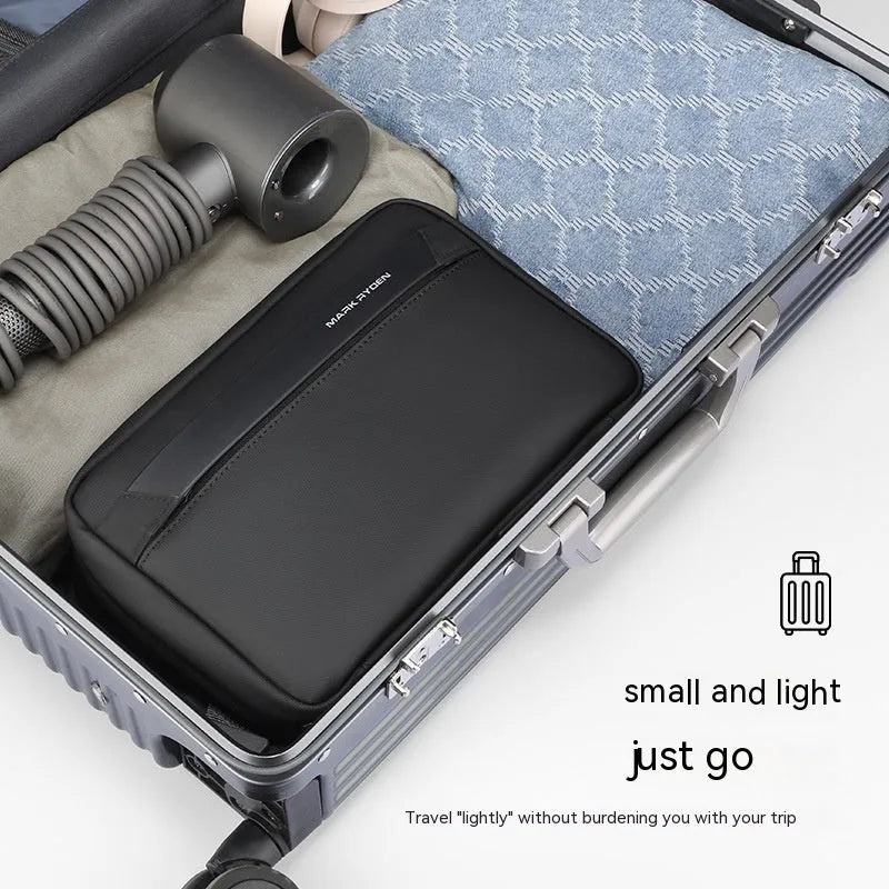 Oxford cloth toiletries storage bag with wet dry separation compartments in graphite gray colour