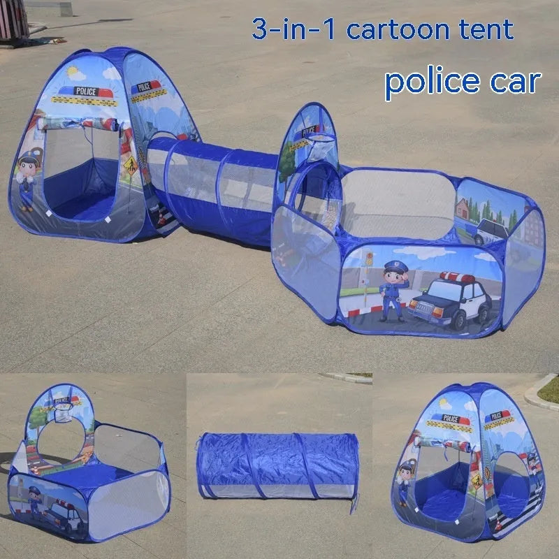 Children's three-in-one play tent set with tunnel and ball pool in cartoon submarine design