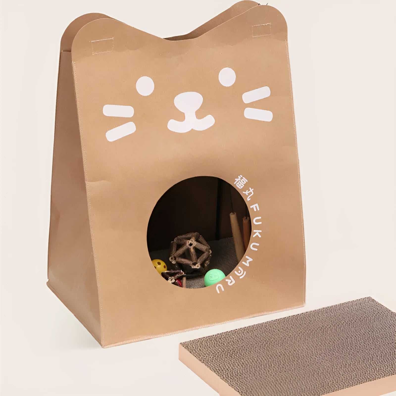 Brown washable kraft paper cat scratch board integrated with paper bag sleeping nest measuring 40x30x53cm