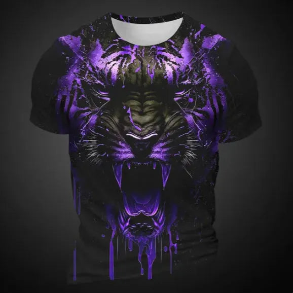 Men's 3D tiger pattern short sleeve T-shirt in polyester bird eye cloth fabric with digital printing